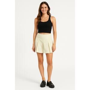 Hollister Ultra High-Rise Cream Stretch Pleated Mini Skirt Large